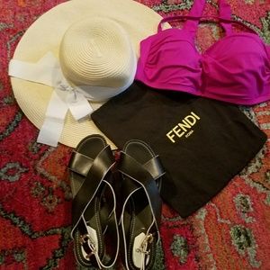 Authentic Fendi leather platform sandals with bag